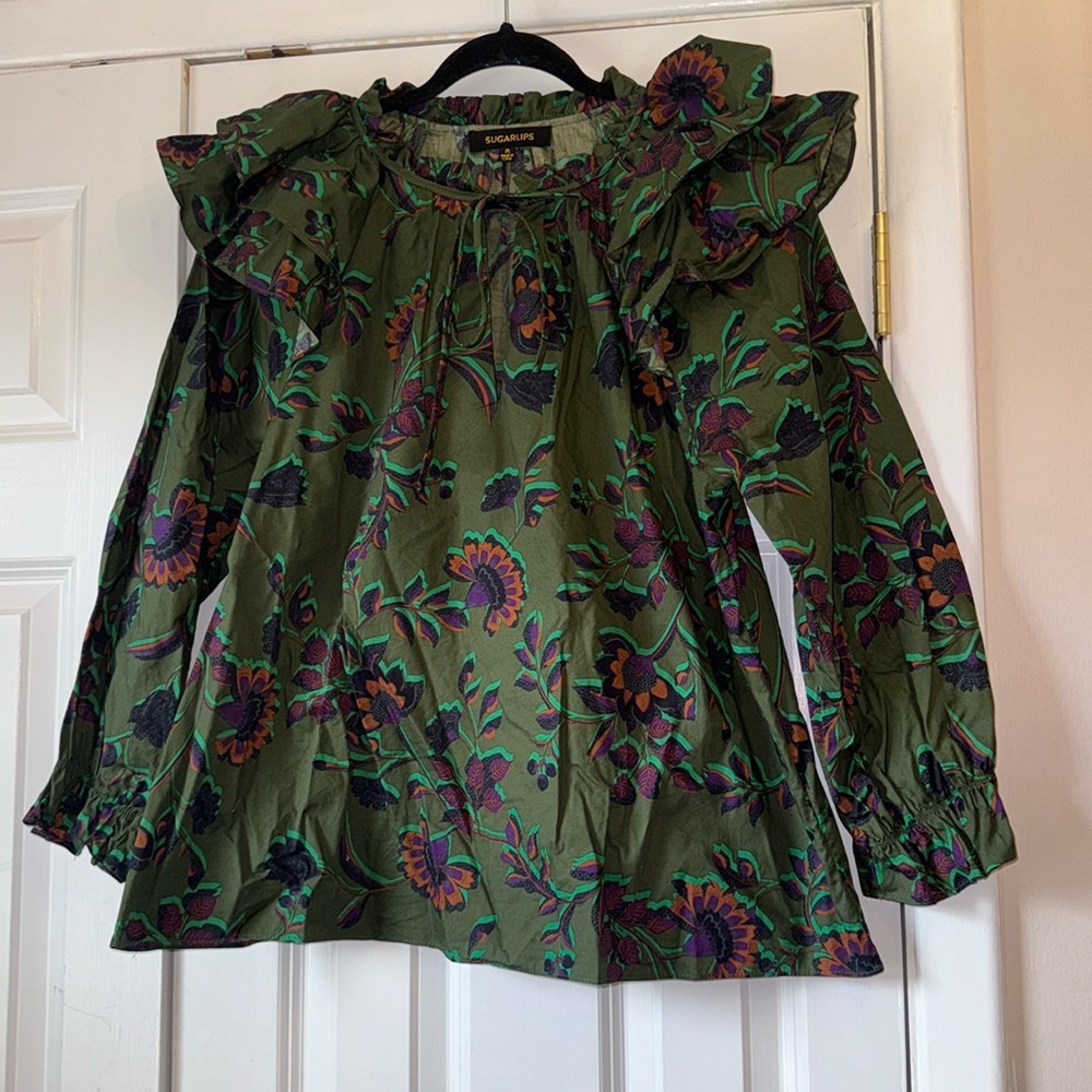 Sugarlips Green Floral Blouse